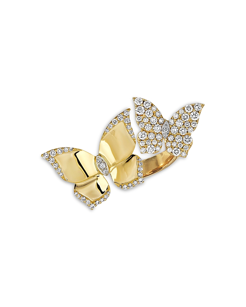 Piranesi Double Butterfly Diamond Ring in 18K Yellow Gold, 0.95 tcw