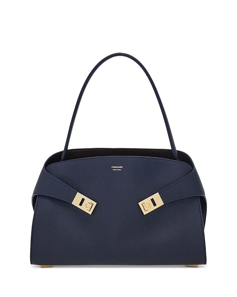 Ferragamo Hug Soft Leather Shoulder Bag In Blue