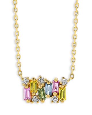 18K Yellow Gold Shimmer Rainbow Sapphire & Diamond Cluster Pendant Necklace, 16-18"