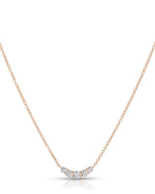 14K Yellow Gold EF Collection Diamond Graduated Oval Curved Arc Bar Necklace, 16-18"