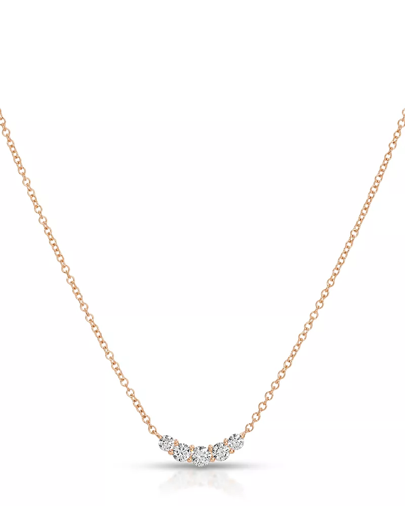 Ef Collection 14K Yellow Gold Ef Collection Diamond Graduated Oval Curved Arc Bar Necklace, 16