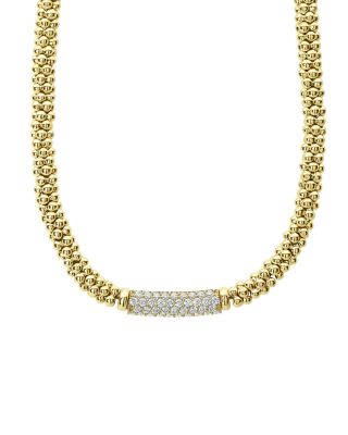18K Yellow Gold Caviar Gold Diamond Pav&eacute; Station Beaded Collar Necklace, 16"
