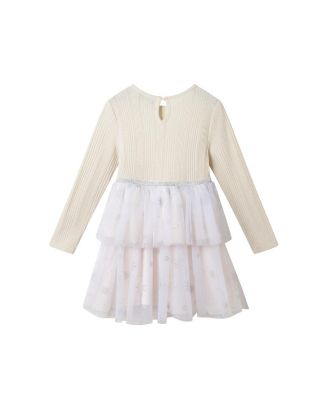 Girls' Rib Knit/Glitter Tulle Tiered Dress - Little Kid
