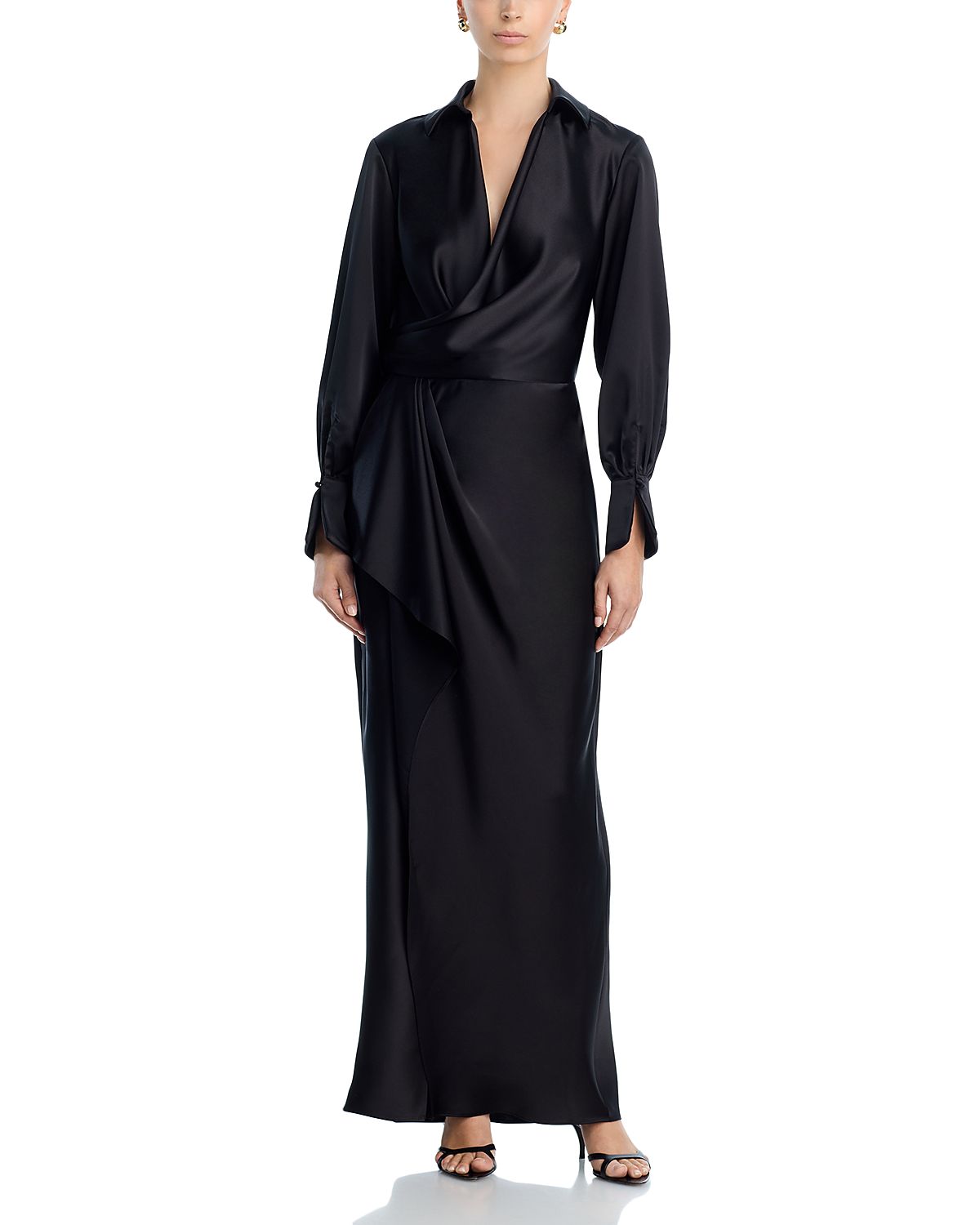 Aqua Satin Long Sleeve Maxi Gown - Exclusive
