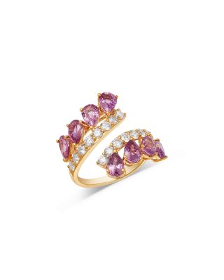 Pink Sapphire & Diamond Bypass Ring in 18K Yellow Gold