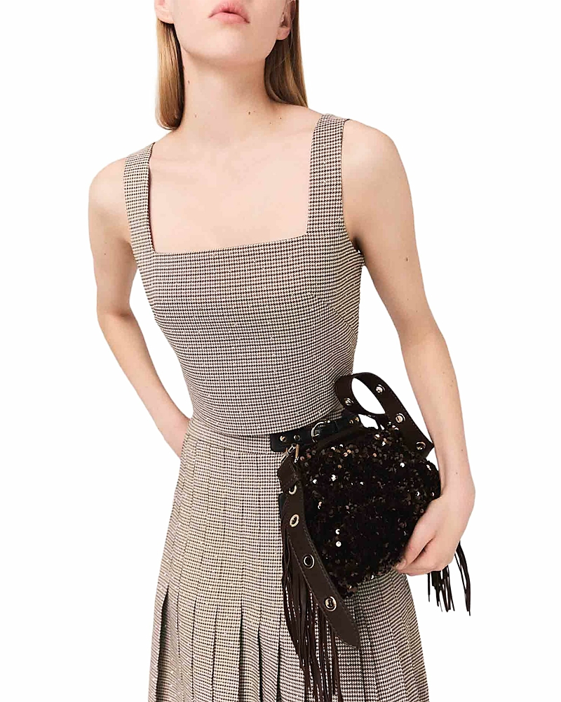 Maje Leligora Houndstooth Crop Top In Brown
