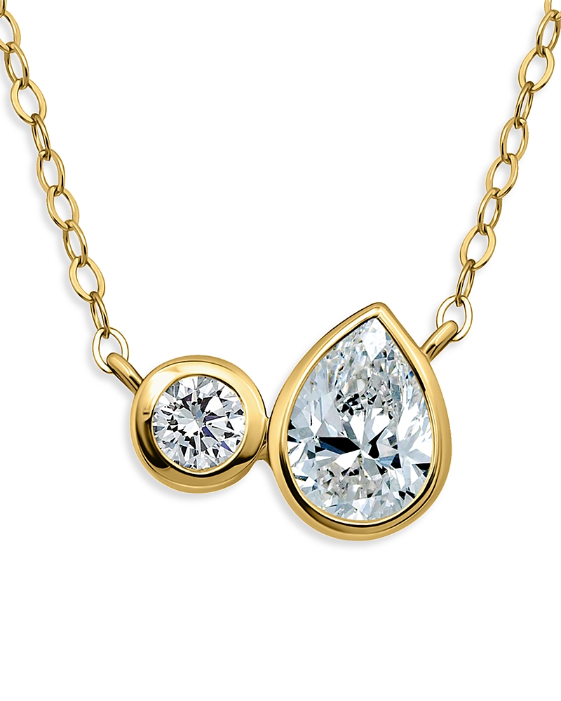 Aqua Cubic Zirconia Round & Pear Shape Pendant Necklace, 16-18 Exclusive In Gold