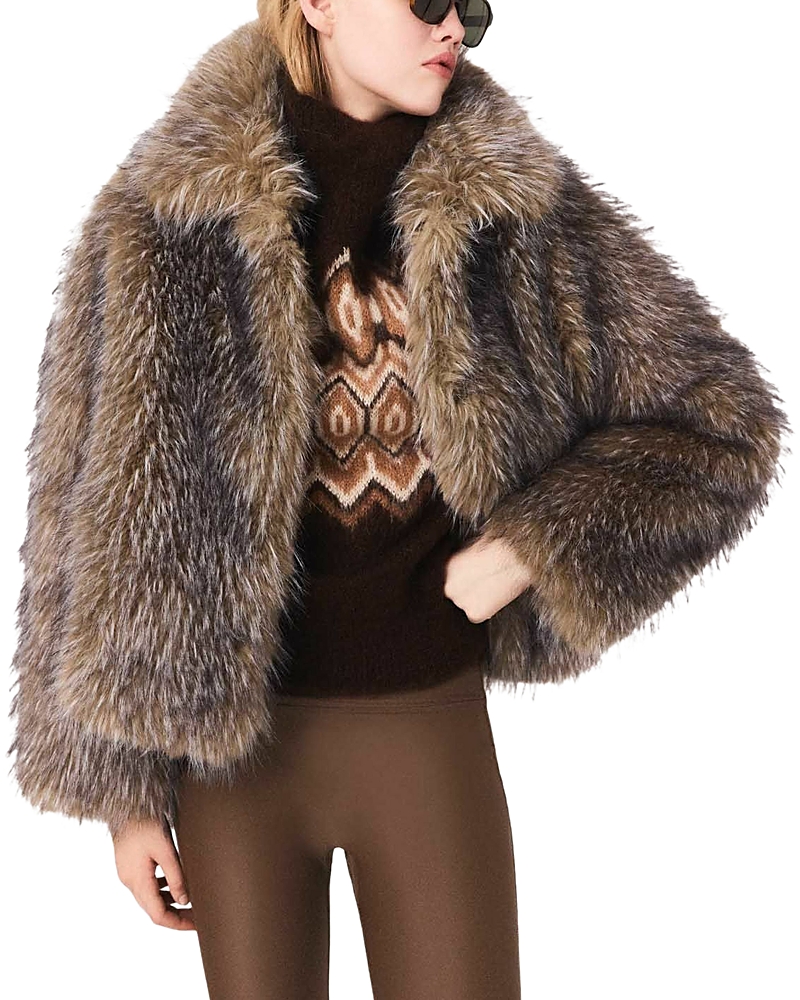 Maje Gastonita Faux Fur Coat In Brown