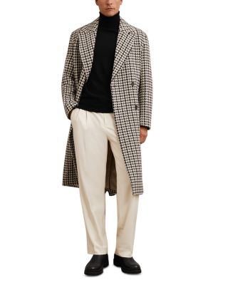 Solesto Wool Dogtooth Check Regular Fit Double Breasted Overcoat