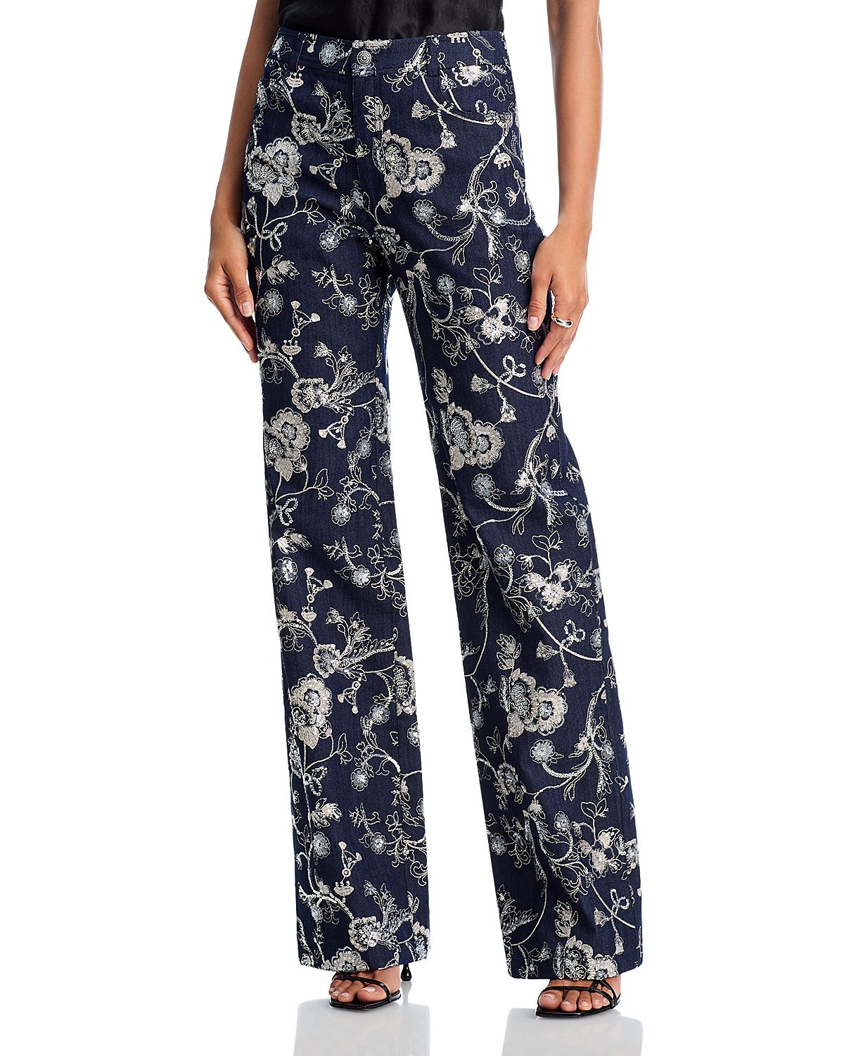 Cinq a Sept Garden High Rise Embroidered Denim Nolita Jeans