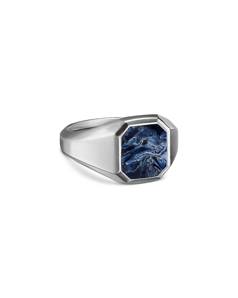 Men's Streamline Signet Ring in Sterling Silver with Pietersite, 14mm