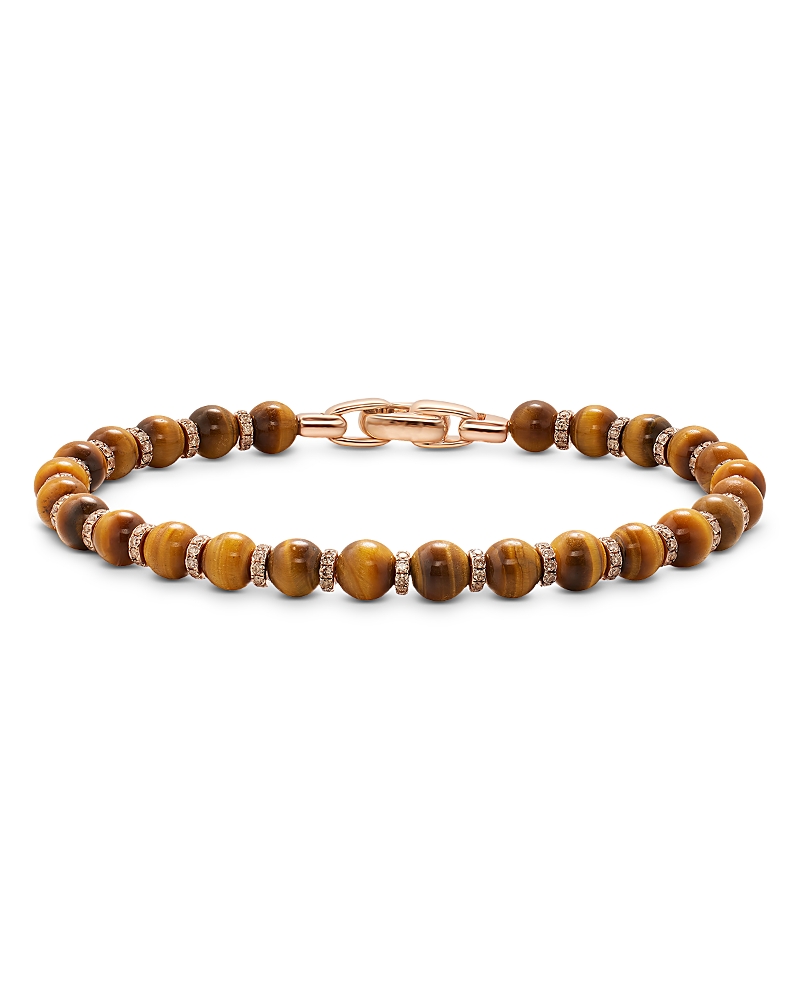 David Yurman Spiritual Beads Bracelet in 18K Yellow Gold with Tiger's Eye and Cognac Diamonds, 6mm
