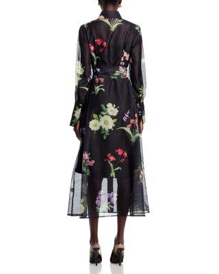 Sheer Floral Button Front Dress