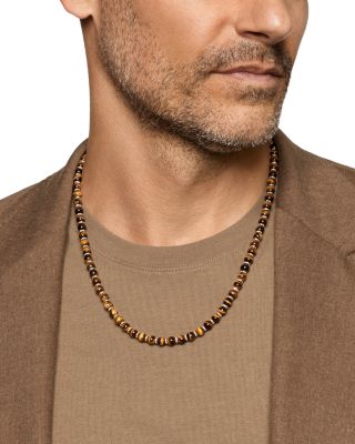 Spiritual Beads Necklace in 18K Rose Gold with Tiger's Eye and Cognac Diamonds, 6mm