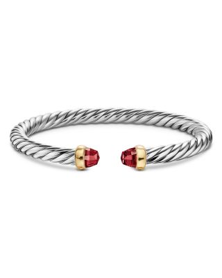 Cable Flex&reg; Bracelet in Sterling Silver with 14K Yellow Gold and Rhodolite Garnet, 6mm