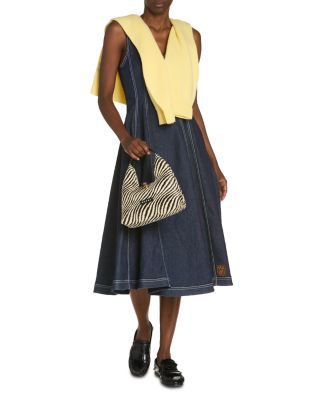 Stretch Denim Midi Balloon Dress