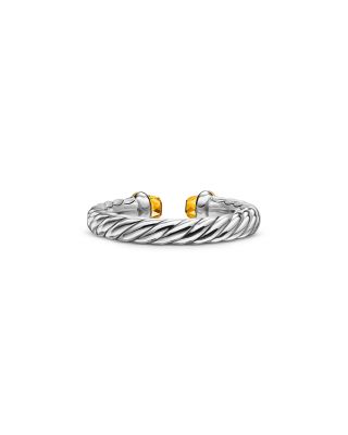 Petite Cable Open Ring in Sterling Silver with 14K Yellow Gold, 3.4mm