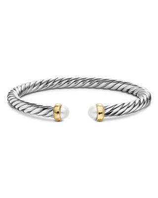 Cable Flex&reg; Bracelet in Sterling Silver with 14K Yellow Gold and Pearls, 6mm