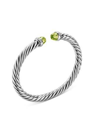 Cable Flex&reg; Bracelet in Sterling Silver with Peridot and Diamonds, 6mm