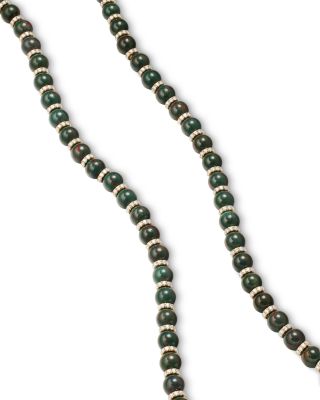Spiritual Beads Necklace in 18K Yellow Gold with Bloodstone and Diamonds, 6mm