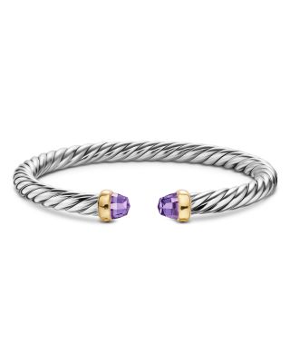 Cable Flex&reg; Bracelet in Sterling Silver with 14K Yellow Gold and Amethyst, 6mm