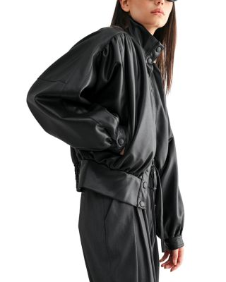 Oversized Faux Leather Bomber Jacket