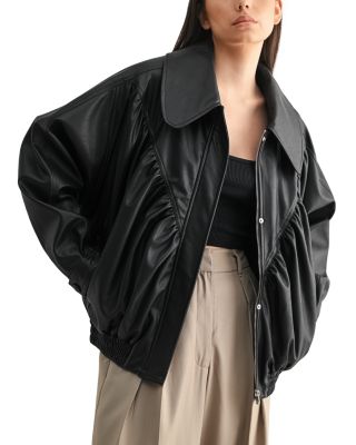 Faux Leather Oversized Retro Bomber Jacket