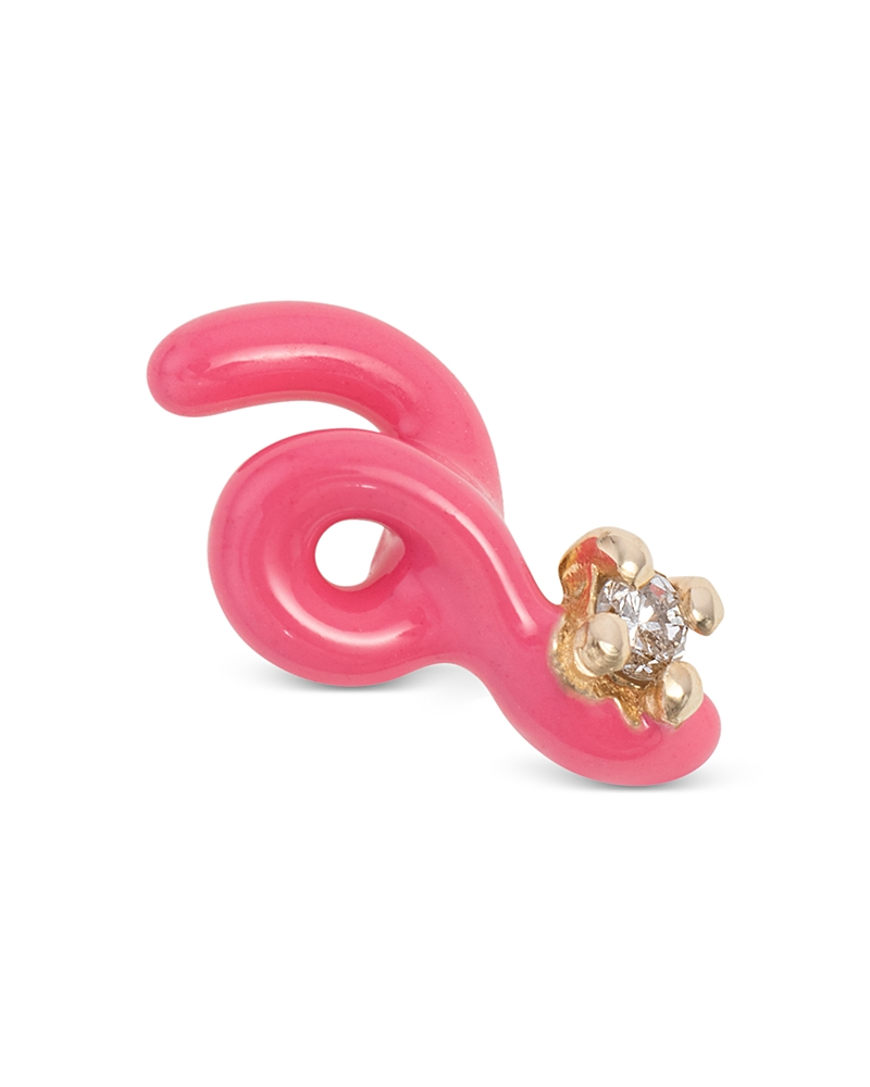 Bea Bongiasca 9k Yellow Gold & Sterling Silver Diamond Mini Loop Single Stud Earring In Pink