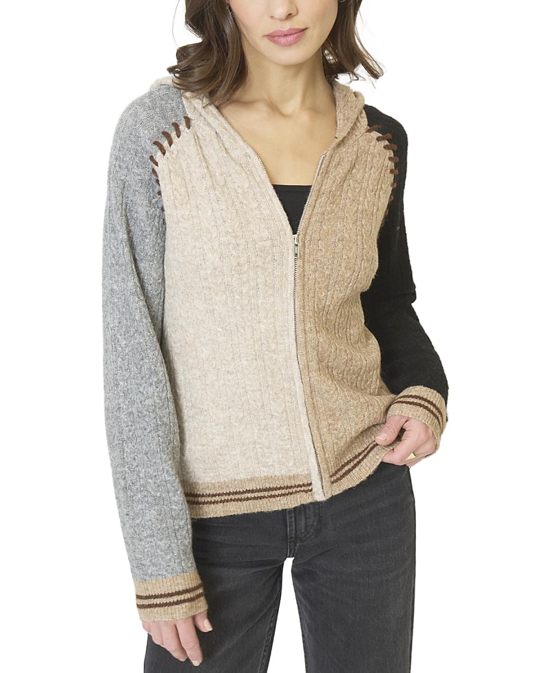 Central Park West Women's Faye Cabled Hoodie W / Whipstitch In Multi