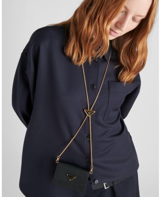 Saffiano Leather Card Holder with Shoulder Strap