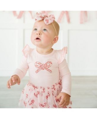 Girls' Candy Cane Confetti Christmas Long Sleeve Tutu Bodysuit - Baby