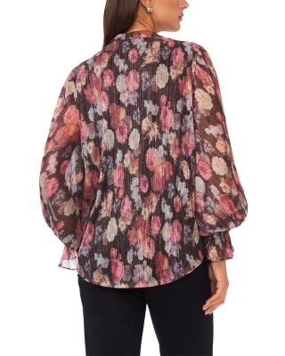 Metallic Threaded Balloon Sleeve Top