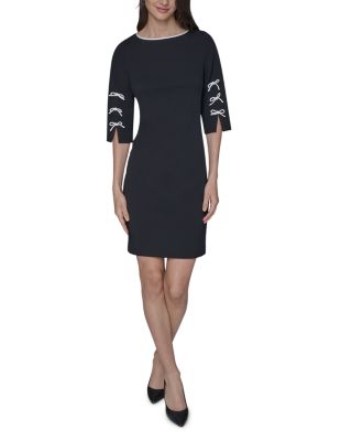 Scuba Crepe Sheath Dress with Contrast Bows
