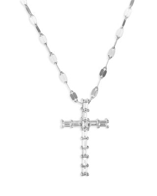 Diamond Baguette Cross Pendant Necklace in 14K Yellow or White Gold, 0.27 tcw