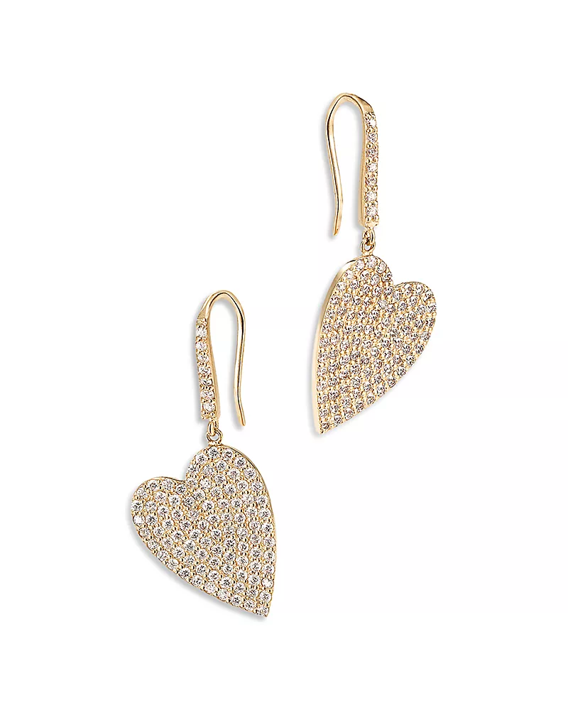 Lana Jewelry 14K Yellow Gold Diamond Pave Heart Dangle Drop Earrings