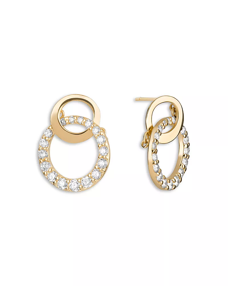 Lana Jewelry Diamond Double Circle Drop Earrings in 14K Yellow Gold, 0.57 tcw