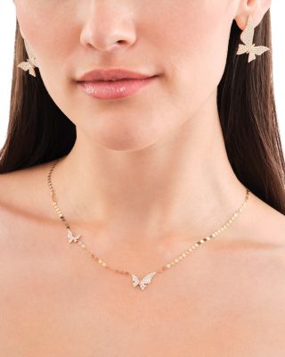 Diamond Pav&eacute; Double Butterfly Pendant Necklace in 14K Yellow Gold, 0.43 tcw