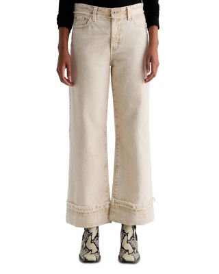 Saige Mid Rise Wide Leg Crop Jeans in Sulfur Melange Camel