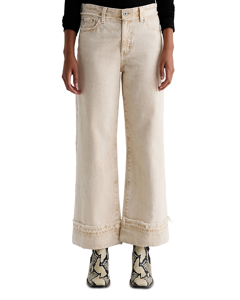 Ag Saige Mid Rise Wide Leg Crop Jeans In Sulfur Melange Camel In Metallic