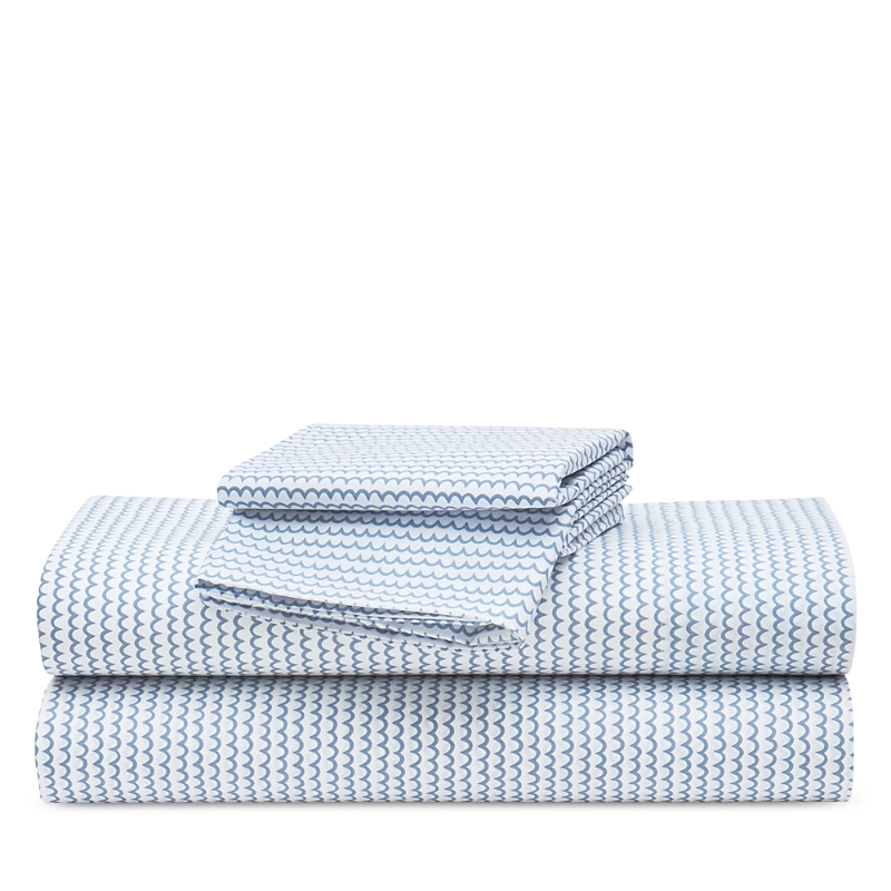 Petite Plume La Mer Percale Sheet Set, Twin In Blue