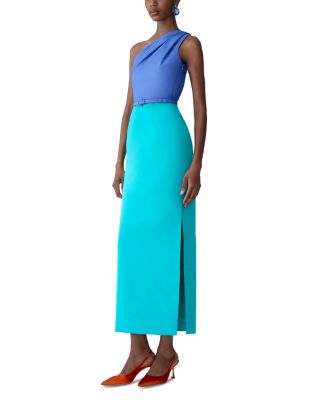 Drape Shoulder Belted Silk Dress