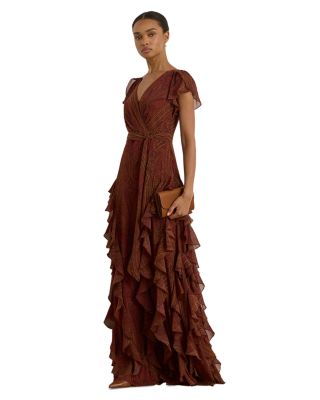 Paisley Ruffle Trim Georgette Gown