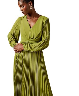 Pleated Wrap Front Dress
