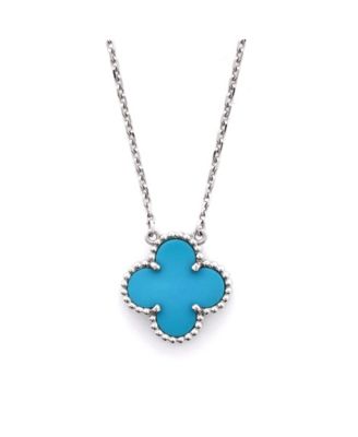  Vintage Alhambra Pendant Necklace 18K White Gold and Turquoise, 14.5 - 16.25"