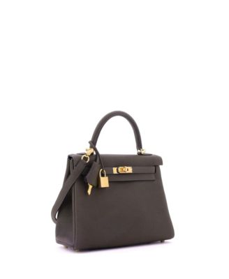 Kelly 25 Handbag Green Togo with Gold Hardware