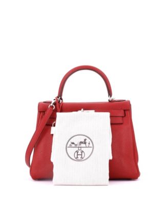 Kelly 28 Handbag Red Togo with Palladium Hardware