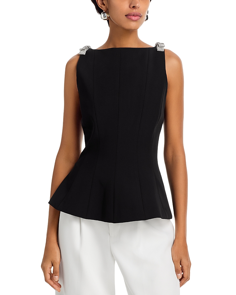 Milly Ruby Crystal-bow Sleeveless Cady Top In Black