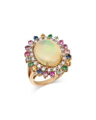 Opal, Multi Gemstone & Diamond Statement Halo Ring in 14K Yellow Gold