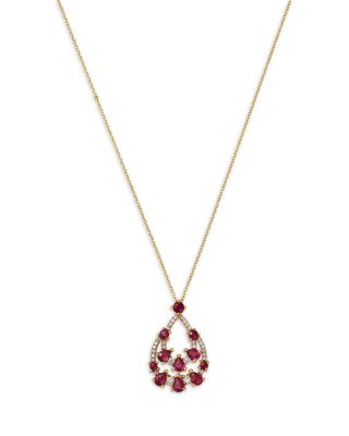 Ruby & Diamond Pendant Necklace in 14K Yellow Gold