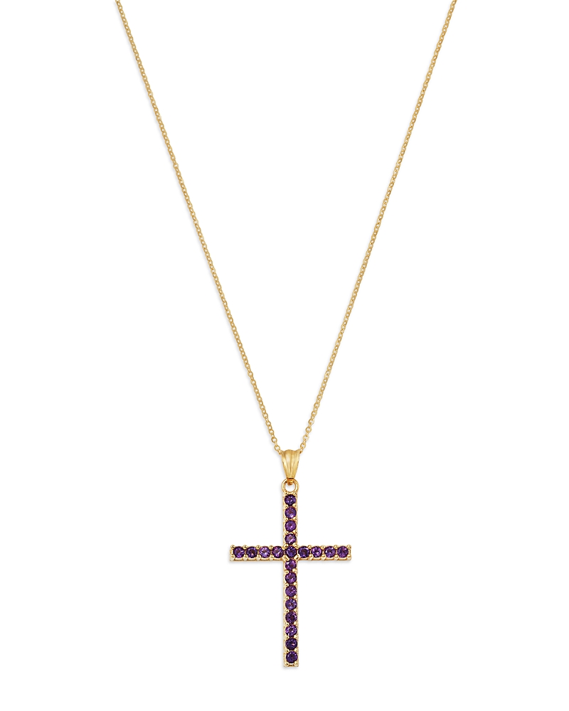 Bloomingdale's Fine Collection Amethyst Cross Pendant Necklace in 14K Yellow Gold, 16